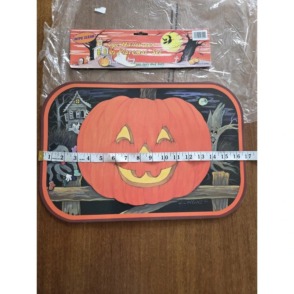 set of four Jack o lantern spooky placemats Halloween ghosts pumpkins wipeable